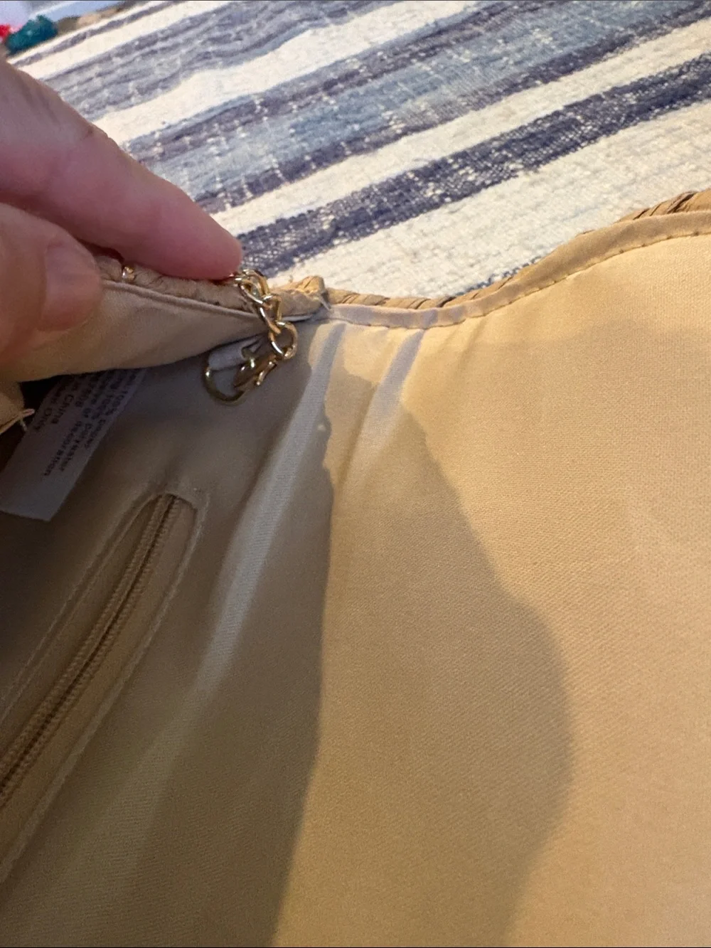 Sol And Mer Woven Straw Fold-Over Clutch in Natural Tan w chain and gold detail